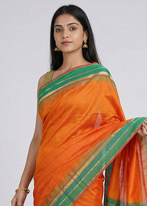 Rust Kanjivaram Silk Saree With Blouse Piece