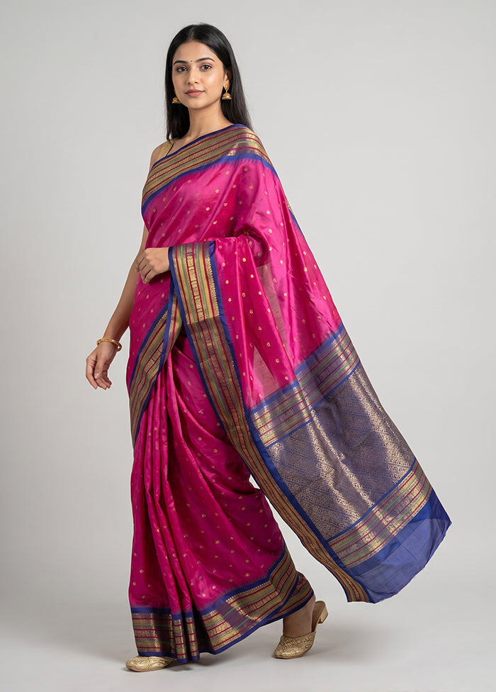 Pink Kanjivaram Silk Saree With Blouse Piece