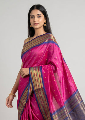 Pink Kanjivaram Silk Saree With Blouse Piece