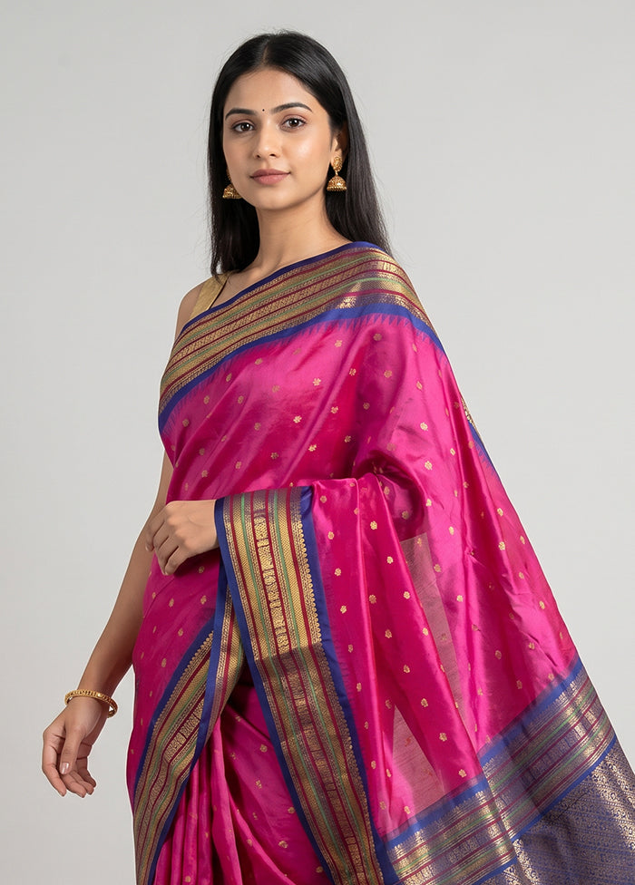 Pink Kanjivaram Silk Saree With Blouse Piece