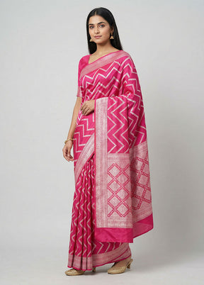 Pink Handloom Pure Georgette Saree With Blouse Piece