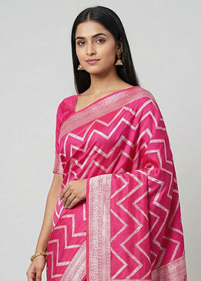 Pink Handloom Pure Georgette Saree With Blouse Piece