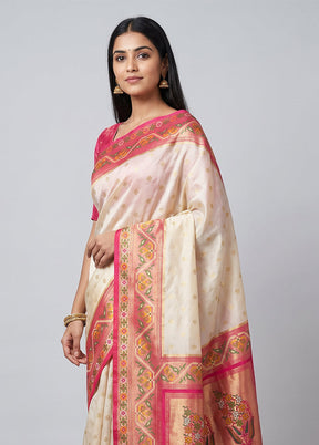 Pink Dupion Silk Saree With Blouse Piece