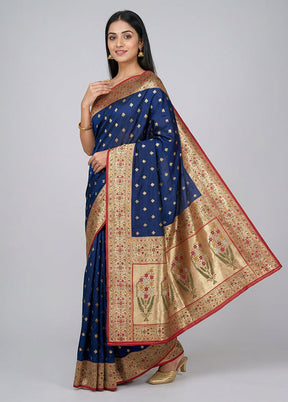 Blue Dupion Silk Saree With Blouse Piece