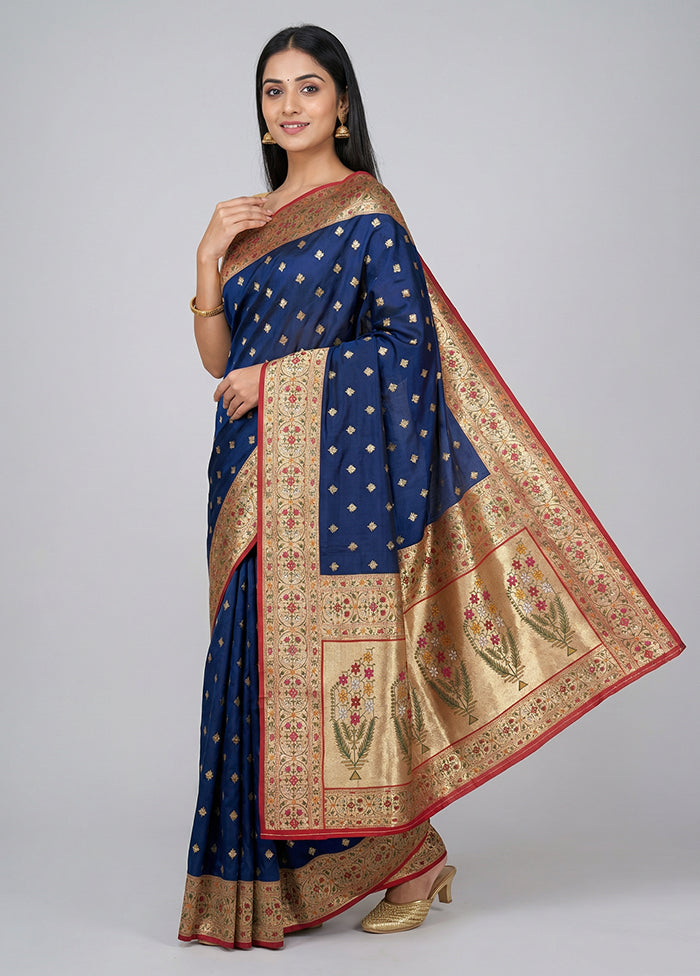 Blue Dupion Silk Saree With Blouse Piece