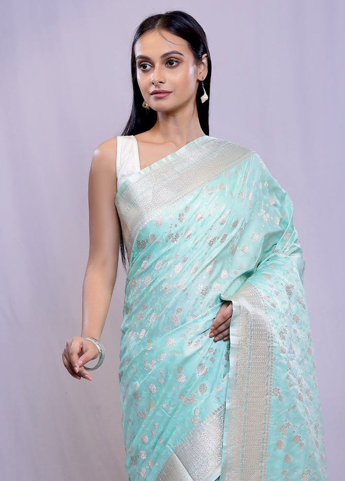 Green Banarasi Silk Saree With Blouse Piece - Indian Silk House Agencies