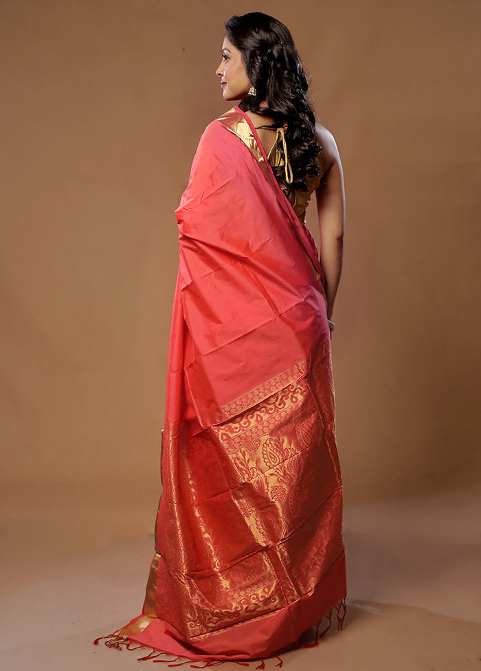 Pink Kanjivaram Silk Saree With Blouse Piece