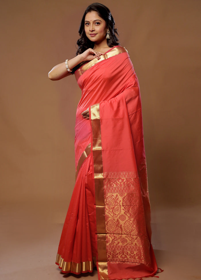 Pink Kanjivaram Silk Saree With Blouse Piece