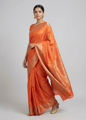 Peach Handloom Kanchipuram Pure Silk Saree With Blouse Piece