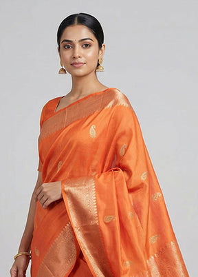 Peach Handloom Kanchipuram Pure Silk Saree With Blouse Piece
