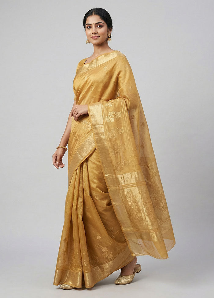 Yellow Chanderi Silk Saree With Blouse Piece
