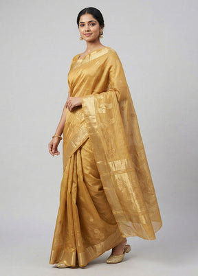 Yellow Chanderi Silk Saree With Blouse Piece