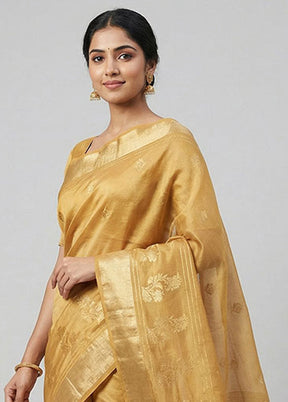 Yellow Chanderi Silk Saree With Blouse Piece
