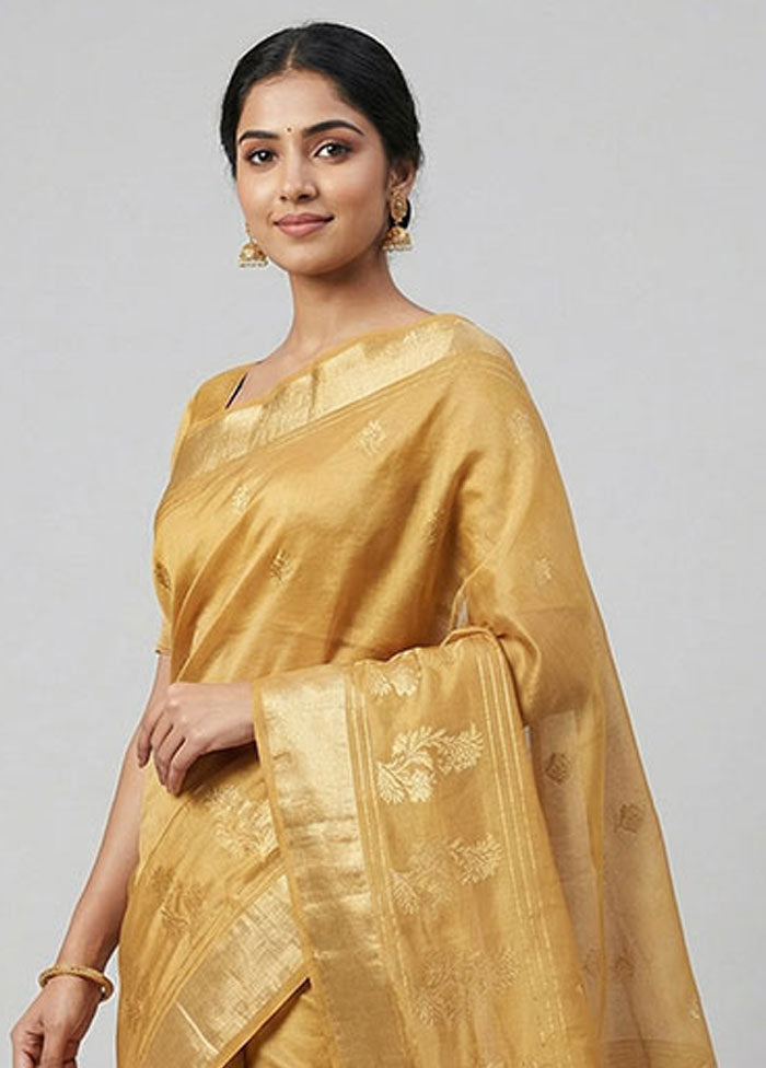 Yellow Chanderi Silk Saree With Blouse Piece