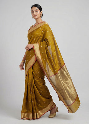 Yellow Chanderi Silk Saree With Blouse Piece