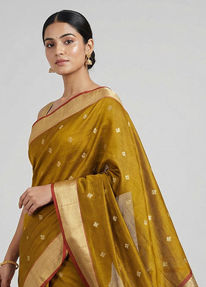 Yellow Chanderi Silk Saree With Blouse Piece