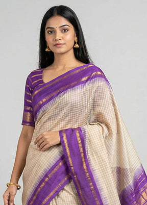 Cream Gadwal Pure Silk Saree Without Blouse Piece