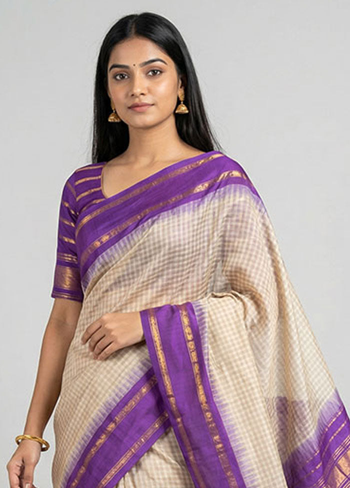 Cream Gadwal Pure Silk Saree Without Blouse Piece