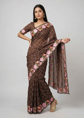 Maroon Organza Saree With Blouse Piece
