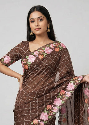 Maroon Organza Saree With Blouse Piece