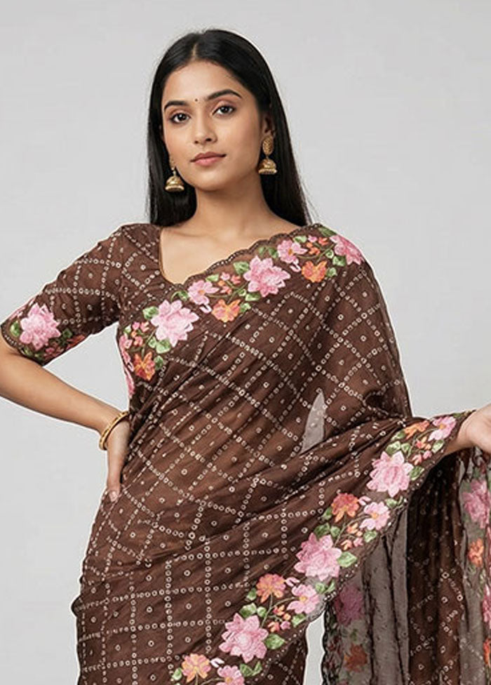Maroon Organza Saree With Blouse Piece