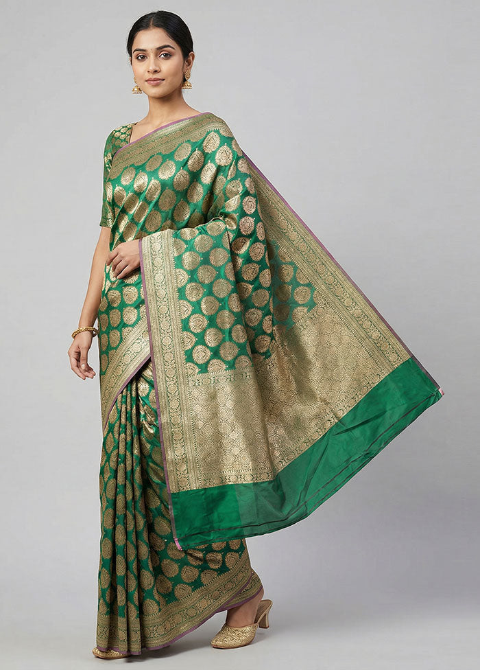 Green Handloom Banarasi Pure Silk Saree With Blouse Piece