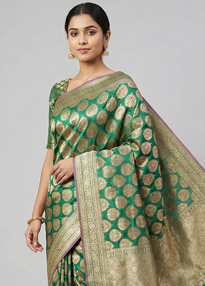 Green Handloom Banarasi Pure Silk Saree With Blouse Piece