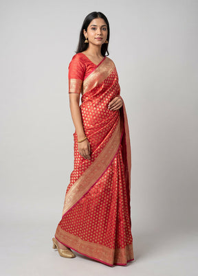Pink Handloom Banarasi Pure Silk Saree With Blouse Piece