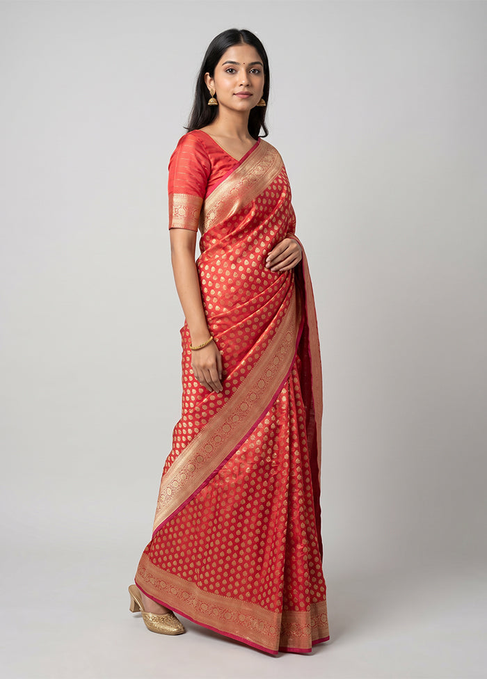 Pink Handloom Banarasi Pure Silk Saree With Blouse Piece