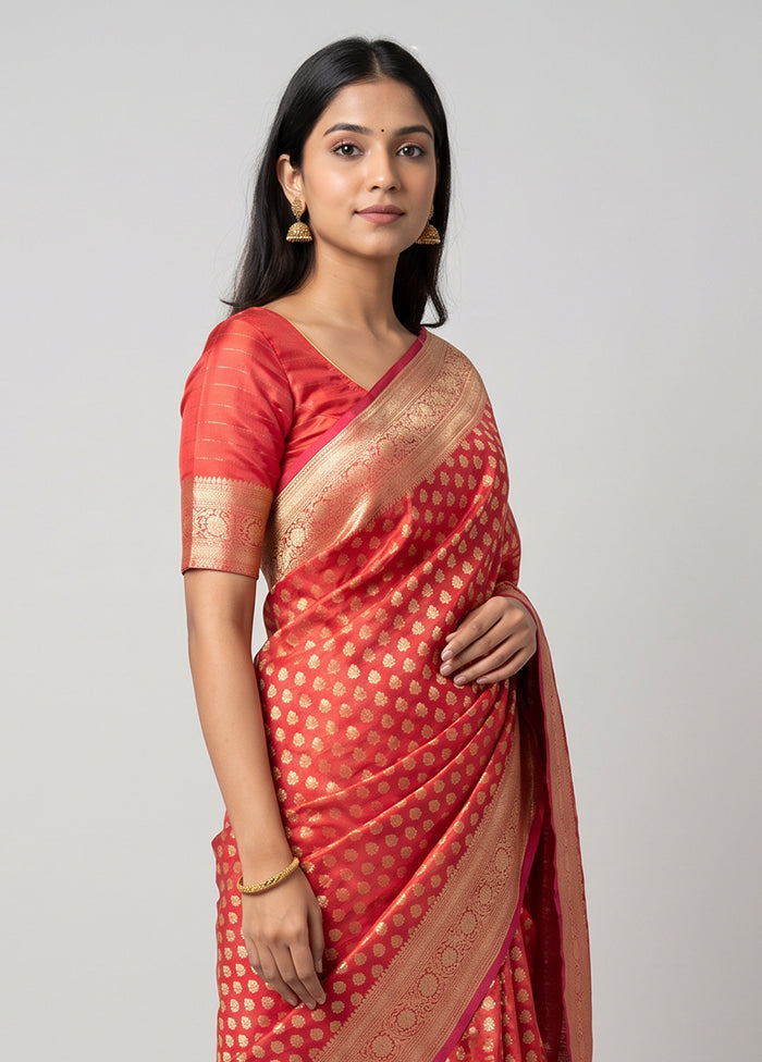 Pink Handloom Banarasi Pure Silk Saree With Blouse Piece