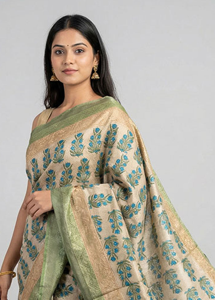 Blue Handloom Tussar Pure Silk Saree With Blouse Piece