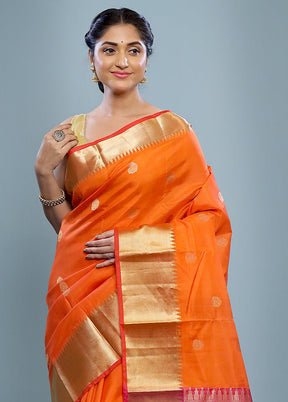 Rust Kanjivaram Pure Silk Saree With Blouse Piece