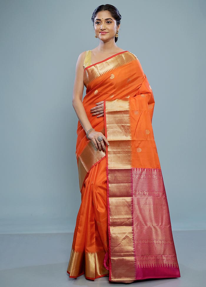 Rust Kanjivaram Pure Silk Saree With Blouse Piece