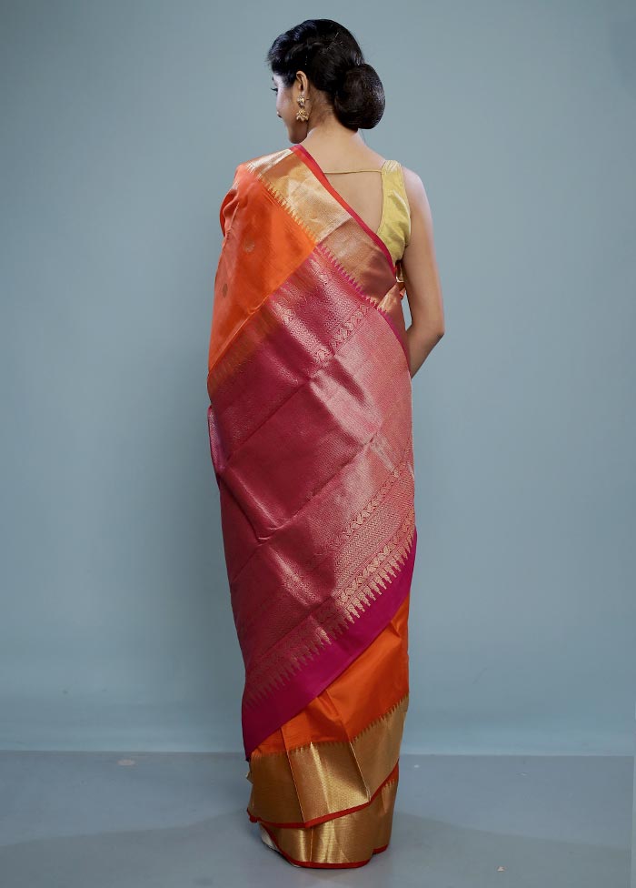 Rust Kanjivaram Pure Silk Saree With Blouse Piece