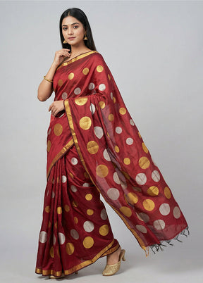 Maroon Kanjivaram Silk Saree With Blouse Piece