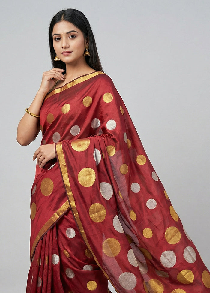 Maroon Kanjivaram Silk Saree With Blouse Piece