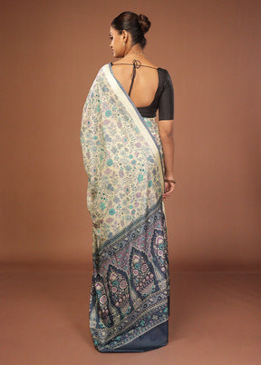 Cream Printed Silk Saree Without Blouse Piece