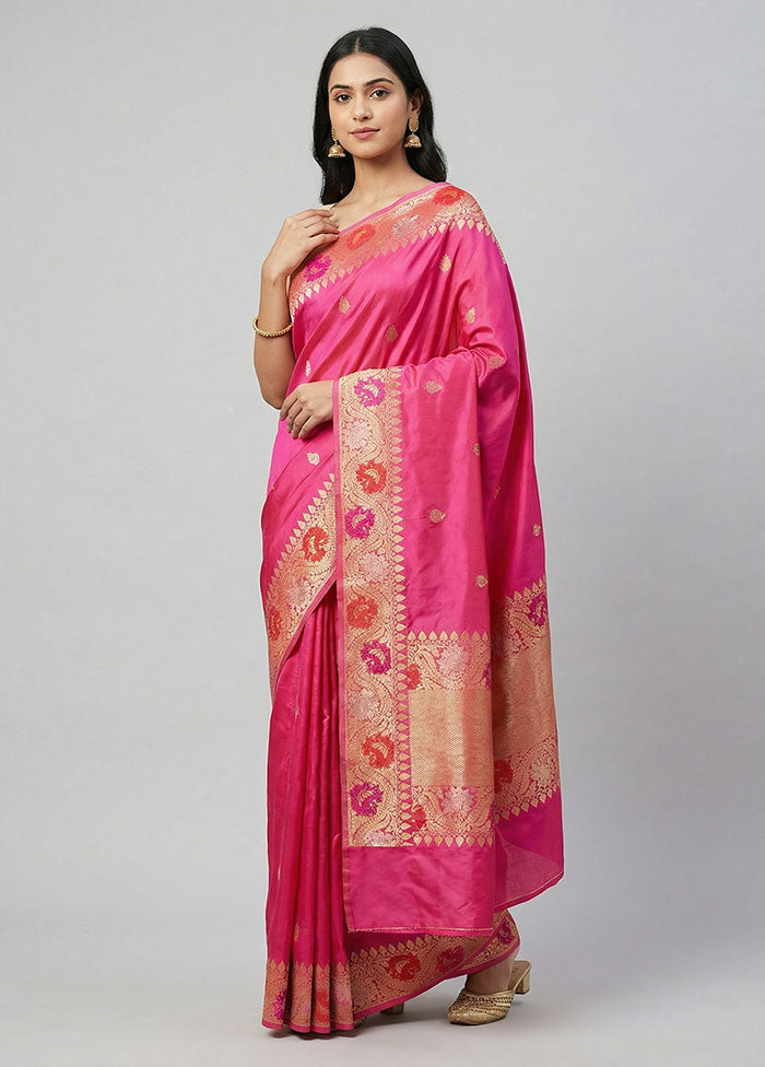 Pink Handloom Katan Pure Silk Saree With Blouse Piece