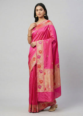 Pink Handloom Katan Pure Silk Saree With Blouse Piece