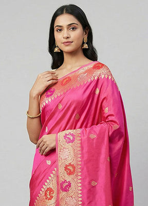 Pink Handloom Katan Pure Silk Saree With Blouse Piece