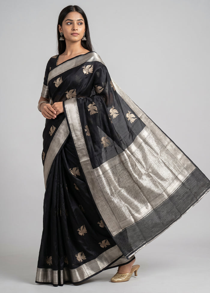 Black Handloom Katan Pure Silk Saree With Blouse Piece