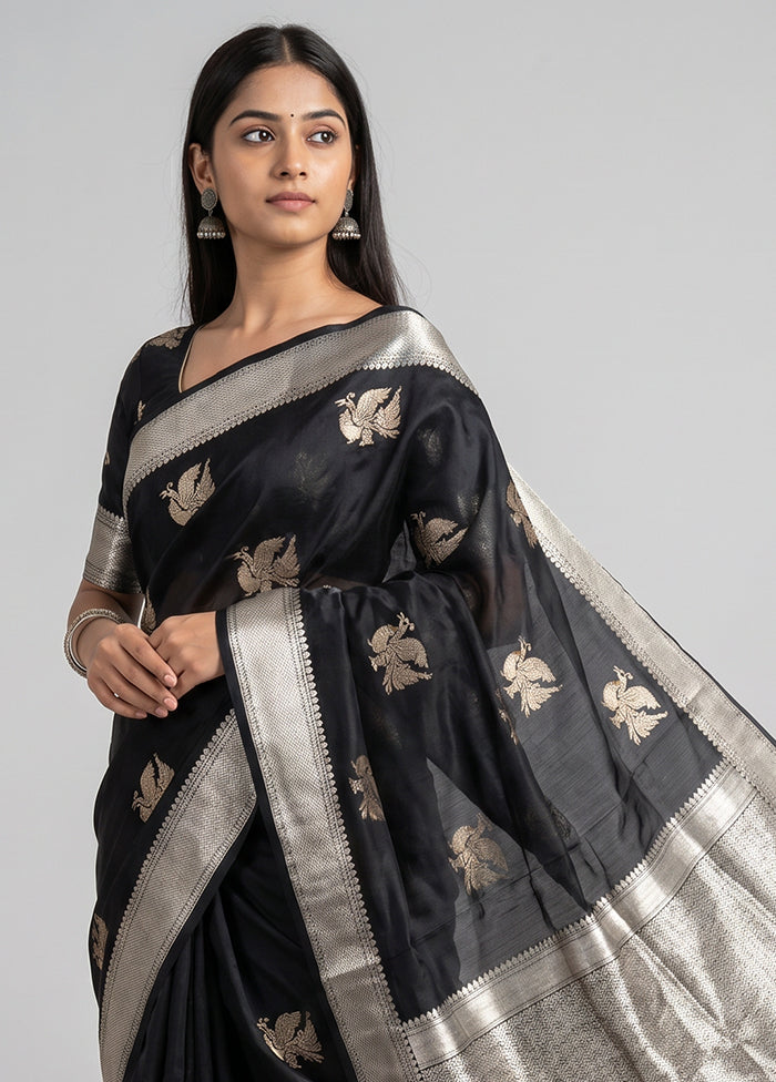 Black Handloom Katan Pure Silk Saree With Blouse Piece