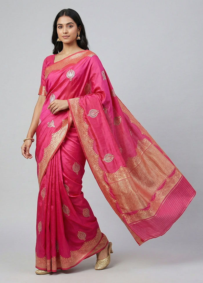 Pink Handloom Katan Pure Silk Saree With Blouse Piece