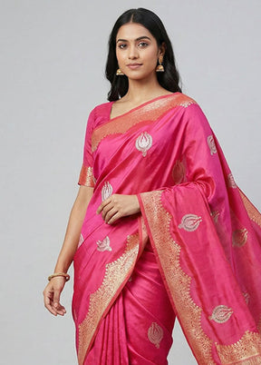 Pink Handloom Katan Pure Silk Saree With Blouse Piece