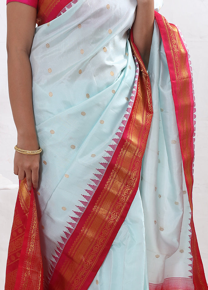 Blue Gadwal Pure Silk Saree Without Blouse Piece
