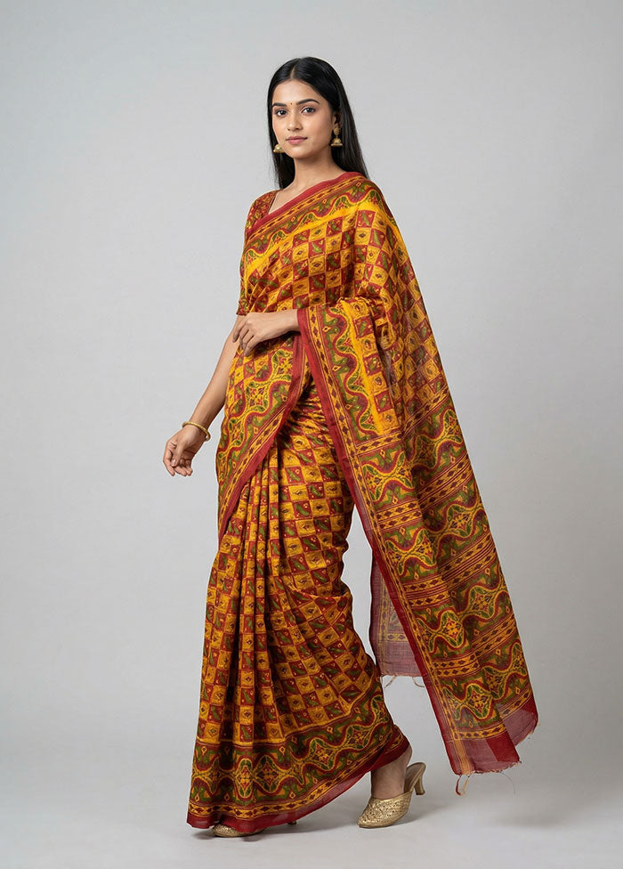 Multicolor Printed Silk Saree Without Blouse Piece