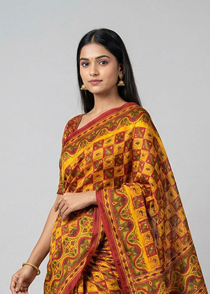 Multicolor Printed Silk Saree Without Blouse Piece