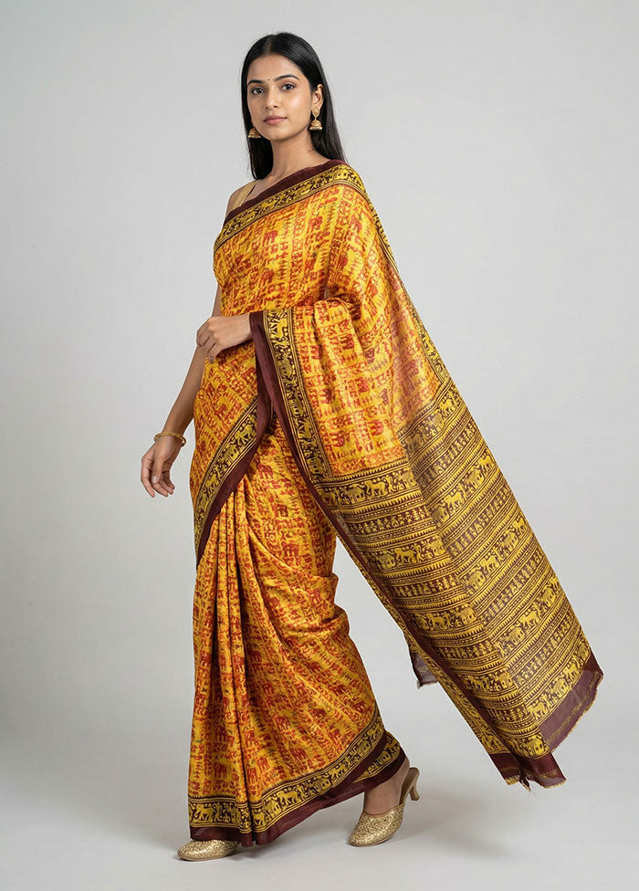 Multicolor Printed Silk Saree Without Blouse Piece