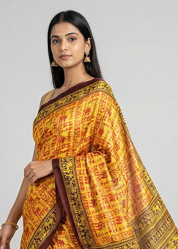 Multicolor Printed Silk Saree Without Blouse Piece
