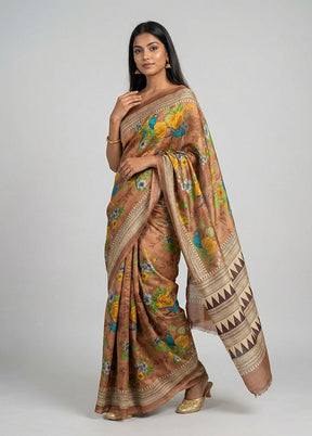 Multicolor Printed Silk Saree Without Blouse Piece